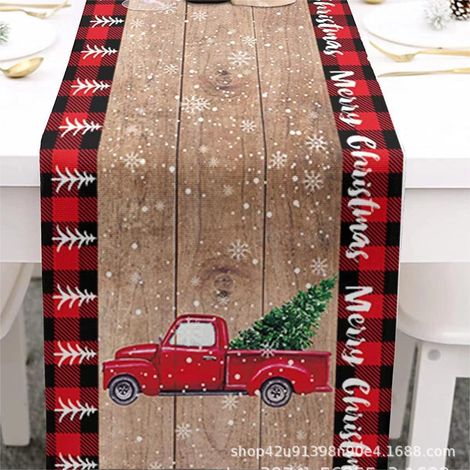 Chemin de table de Noël, nappe longue festive, imprimé style Noël, convient pour la maison, la salle à manger, le salon, la table à manger et la table basse - 180 x 30 cm (polyester) - 1