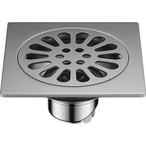 Scarico a pavimento 15×15 cm con filtro spesso, griglia per doccia, scarico a pavimento quadrato antiodore in acciaio inox (1/5)