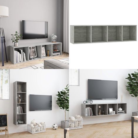 Bibliothèque/Meuble TV Gris béton 143x30x36 cm - Bibliothèque Murale - Étagère Murale - Meuble Tv - Bibliothèque Gris - Étagère Grise - Home & Living (1/5)