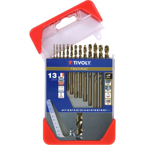 Tivoly • Coffret 13 forets métaux HSS-E5 (Cobalt 5%) gradués SLR pointe en croix Ø 1,5 à 6,5mm