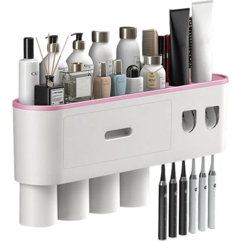 Porte-brosses à dents créatif, gobelet pour brosse à dents sans trou, rangement mural pour toilettes, presse-dentifrice automatique (1/5)