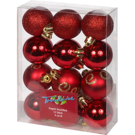 TrendLine Christbaumkugeln 12 Kugeln Ø 4 cm Rot Weihnachtskugeln Weihnachtsbaum (1/3)