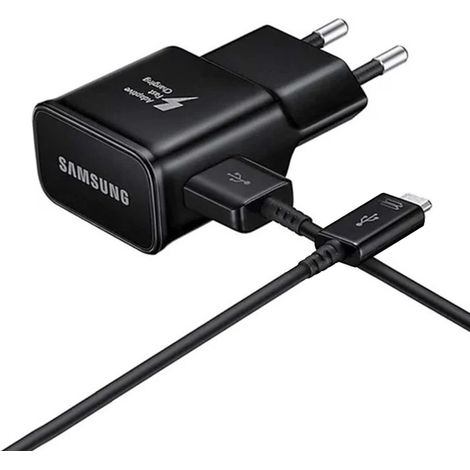 Samsung EP-TA200EBE USB-A 15W Wandladegerät mit EP-DR140ABE USB-A-/USB-C-Kabel (OOB Bulk - Ersatzverpackung) - Schwarz (1/4)
