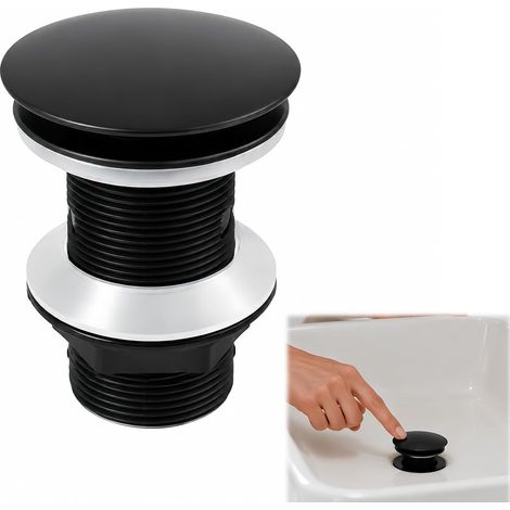 Bonde De Lavabo Pop-Up Universelle,Bonde Clic Clac Lavabo,Bouchon Lavabo Salle De Bain,Bonde Lavabo Salle De Bain Noir,Adaptée Aux Éviers sans Trop-Plein,ÉtanchéIté Renforcée avec Joints Silicone (1/5)