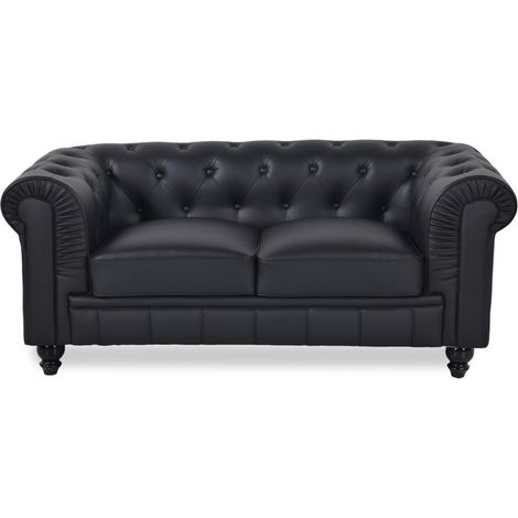 Intensedeco – Canapé Chesterfield 2 places noir – Accoudoirs larges – Matelassage en losange – Dimensions L157 x P80 x H72 cm – Assise droite
