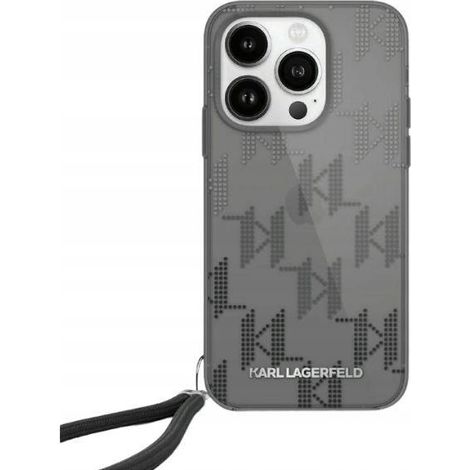 Karl Lagerfeld KLHCP15XHKDPNSK iPhone 15 Pro Max 6,7 Zoll schwarze/schwarze Hartschalen-Hülle mit IML Mono KL Muster und Kabel