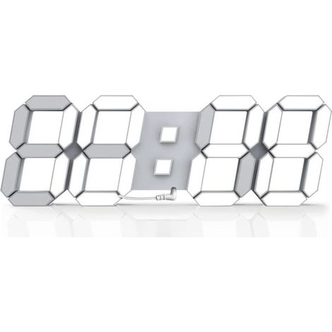 Horloge murale 3D LED réveil numérique horloge de table télécommande gradation automatique salon silencieux lumière froide filaire électrique (blanc) (1/5)
