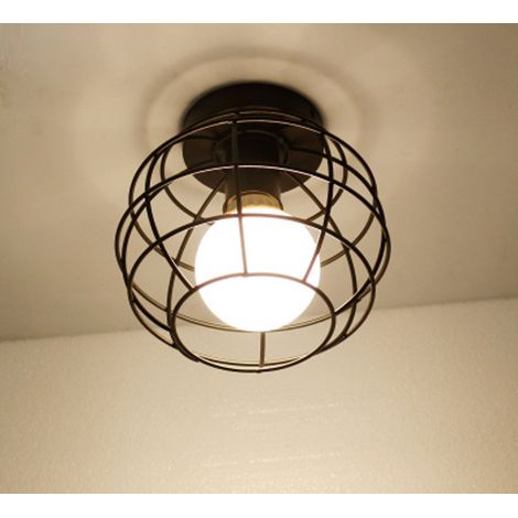 E27 Lampe de Plafond Cage Métal Suspension Luminaire Industrielle Noir 1 Pack (1/4)