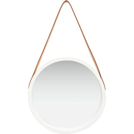 Miroir mural avec sangle Miroir déco pour Salle de bain Salon Chambre ou Dressing 40 cm Blanc 84941 (1/5)
