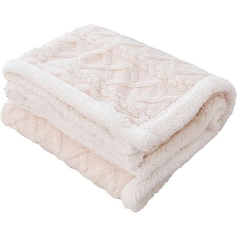 Sherpa-Decke im Jacquard-Stil, weiches und flauschiges Fleece, Winterbettwäsche für Wohnzimmer oder Reisen, Maße 100 x 150 cm, beige