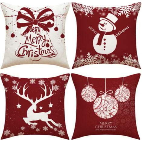 [JAMAIS UTILISÉ] Lot de 4 coussins de Noël, coussins de canapé cerf, housses de coussin de Noël, couvre-oreillers joyeux Noël pour canapé, voiture, bureau, lit, maison, salon. (1/4)