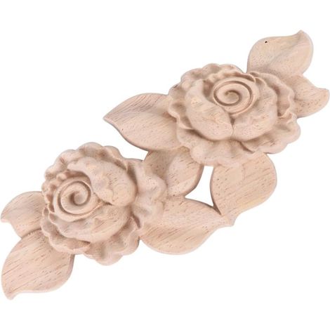 Décoration en Bois Sculpté Rose Fleurie, Pièces Khaki (1/5)
