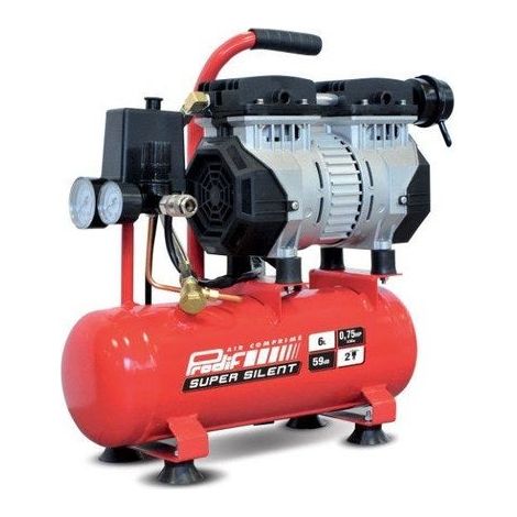 Prodif – Compresseur d'atelier 6L 0.75cv silencieux – Débit d'air 61L/min – Pression max 8 bar – Moteur monocylindre sans huile
