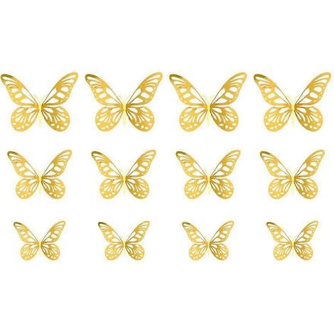 Lot de 12 stickers muraux papillons 3D métallisés, creux et colorés, type F, argentés. (1/5)