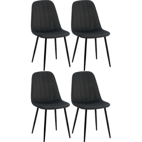 Juego de 4 sillas de comedor con costuras decorativas verticales en terciopelo negro y metal negro 100001757 (1/5)