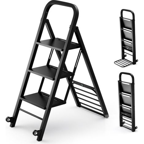 Camion de sacos 2 en 1 y escalera de mano carro de mano plegable de 2 ruedas camion de transporte de metal negro