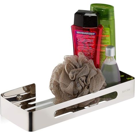 Etagère de douche, acier inoxydable brillant, pour shampoing, 4,5 x 31 x 12,5 cm, support suspendu, argenté (1/5)