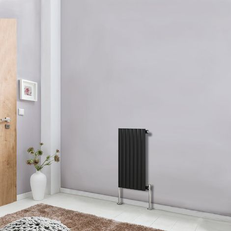Modern Horizontal Column Designer Radiator Black 600x413 Oval Single Panel - Home Livingroom Bedroom Bathroom Heater (1/5)