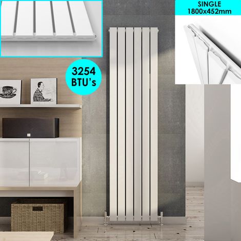 ELEGANT White Central Heating Vertical Column Radiator Single Flat Panel Designer Bathroom Radiator 1800 x 452 mm (1/5)