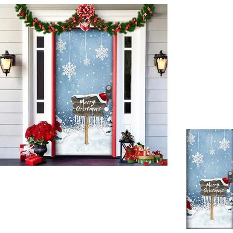 DECOR DE NOEL Housse de Porte Noel Elastique, Couverture de Porte Noel élastique, Décoration de Porte d'entrée , Bannière de Porte (1/5)