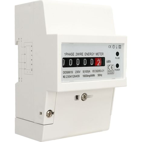 Compteur d'électricité monophasé sur rail DIN, wattmètre, compteur d'énergie, moniteur de consommation électrique 230 V 5 (100) A (1/5)