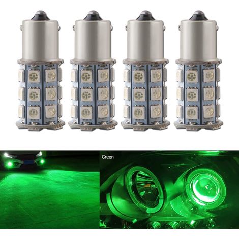 4x LED Extérieures Ampoules 1156 BA15S pour Avant et Arrière Clignotant Feux de Jour Lumière de Stationnement 5050 27SMD 12V Vert