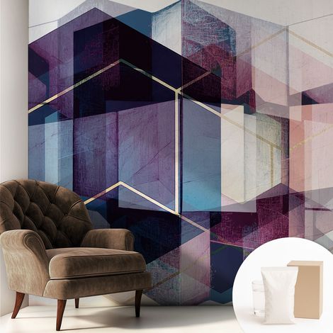 Papier peint intissé mural avec colle pour salon et chambre Décoration murale rapide - Colle incluse gratuite Cubes géométriques 250x250 cm (1/5)