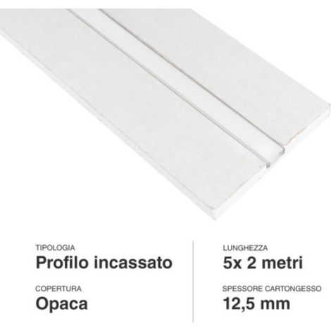 Set di 5 Profili LED da 2 Metri Integrati nel Cartongesso - Adatti a Strisce LED fino a 12,4mm