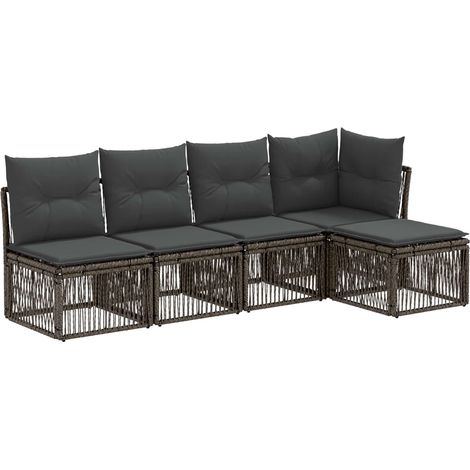 Gartensofa-set 5 pcs Grau Poly-Rattan vidaXL