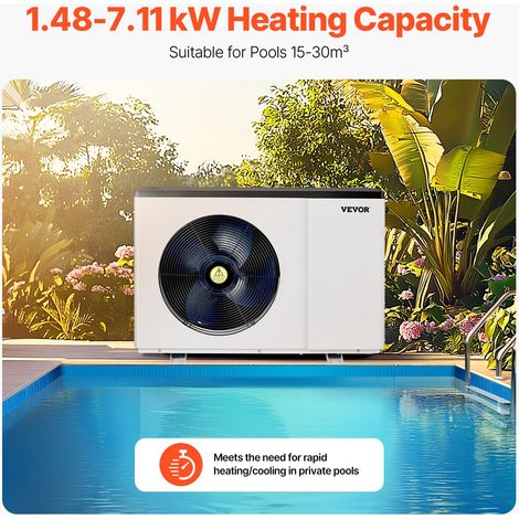 Pompe à chaleur pour piscine, capacité de chauffage 1,48-7,11 kW, chauffage électrique de piscine à fréquence variable à économie d… (1/5)