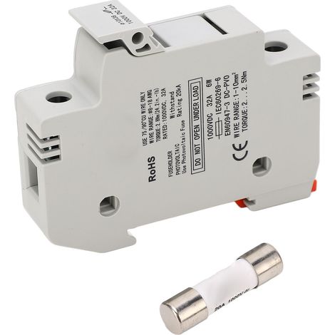 Porte-fusible solaire photovoltaïque 1P 32A 1000VDC, kit de fusible photovoltaïque 1000VDC 20A pour la protection contre les courts-circuits (1/5)