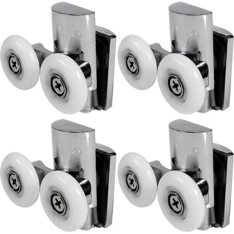 Lot 4 roulettes pour porte douche 23mm - Galets en alliage zinc - Pour coulissement plat (1/5)