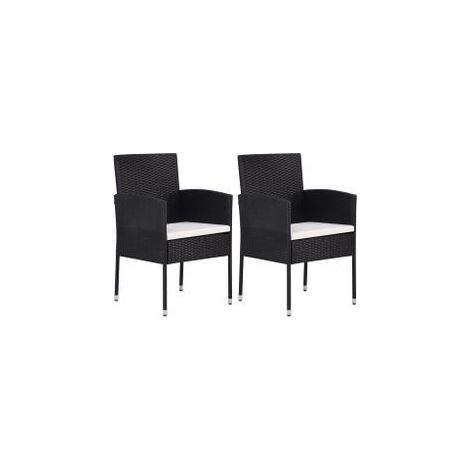 Chaises de jardin coussins blanc crème 2pcs noir résine tressée (1/5)
