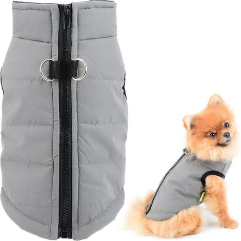 1 Veste Chien Anneaux En D Nylon Imperméable Doublure Polaire Fermeture Éclair Petit Chien Chat Gris Taille M