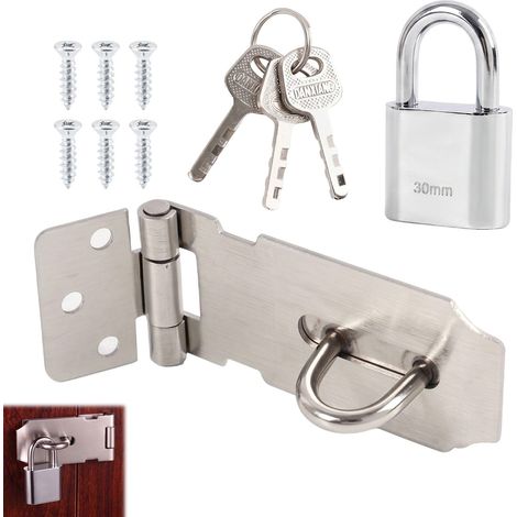 Loquet de Cadenas en Acier Inoxydable avec Cadenas et Vis, Verrou Porte Coulissante et Loquet de Sécurité Robuste, Fermeture pour Chambre, Salle de Bain, Jardin, Portail, Abri et Garage, Antirouille (1/5)
