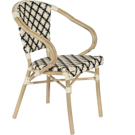 Oviala – Fauteuil de jardin empilable en aluminium et rotin tressé – Résistant aux intempéries – Accoudoirs confortables – Dimensions 82x60x57cm