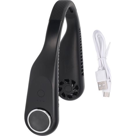 Ventilateur de cou rechargeable USB 3 vitesses, batterie 3600mAh, design silencieux et angle réglable pour bureau, voyage ou maison (noir) (1/5)