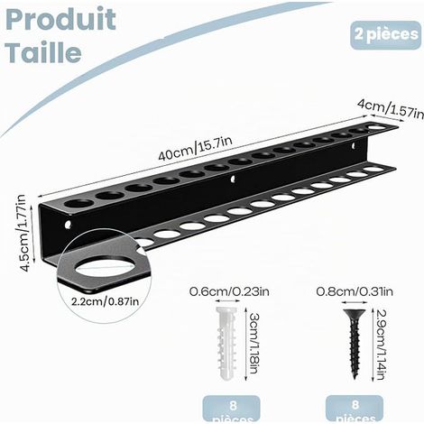 Screwdriver Holder 40cm Tool Holder Wall Mounted Tool Holder with 14 Holes Pliers Holder Metal Workshop Workbenches Black (1/3)