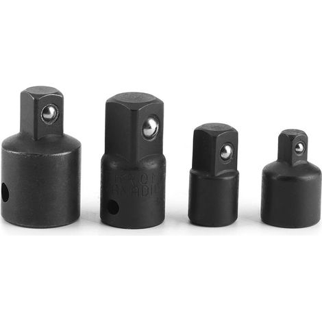 Ensemble d'adaptateur et de réducteur de 4 pièces pour clés à cliquet 1/4in 3/8in 1/2in Kit de Conversion d'adaptateur de manchon de clé électrique(Noir). (1/5)