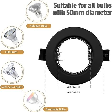 Support Spot Encastrable GU10 Noir Mat Sans Ampoule (1/3)