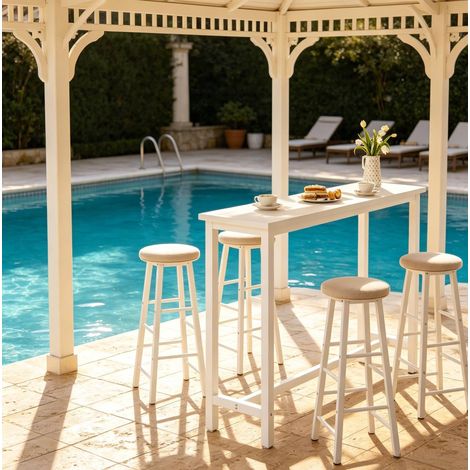 Table de bar 140 x 40 x 100 cm en MDF et métal, blanche OKMYHOME (1/5)