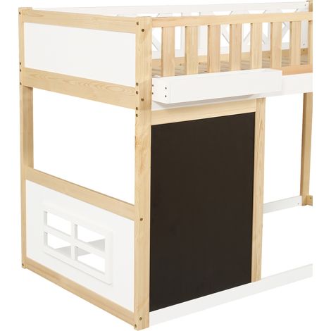 Lit mezzanine enfant 90x200 cm en pin et MDF blanc et naturel avec tableau et rangement (1/5)
