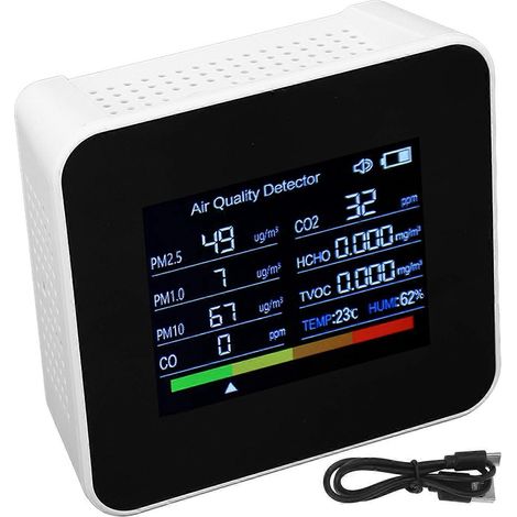 9-in-1-Luftqualitätsmessgerät mit Digitalanzeige, CO2- und TVOC-Messung sowie eingebautem Akku