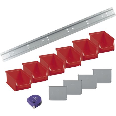 vasalat Stapelboxen 160x102x75mm Gr.2, Sichtlagerboxen für Werkstatt Garage und Lager, Kunststoff rot, 6x Sichtlagerkästen mit Wandhalterung + 4x Trennsteg (1/5)