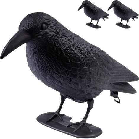 Lot de 3 Corbeaux factices en plastique ARTECSIS / 38x13x12,5cm, Noir / Effaroucheur, Anti-Pigeon