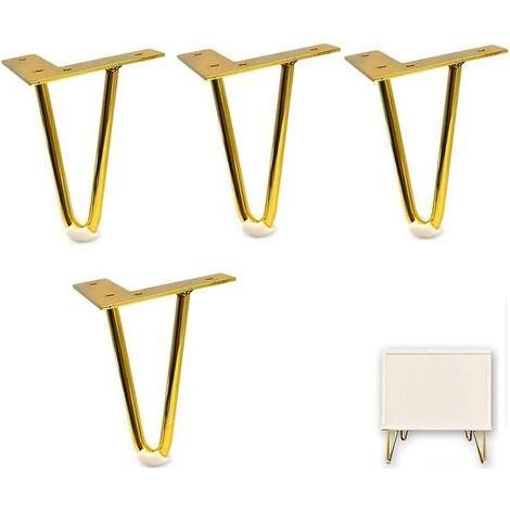 Pieds de table en acier - Pieds de table en épingle à cheveux - Piètement de table en métal - Pied en acier à structure ajourée - Pied de table - Pied araignée - Pied de table - Base dorée 11 cm x 11 (1/5)
