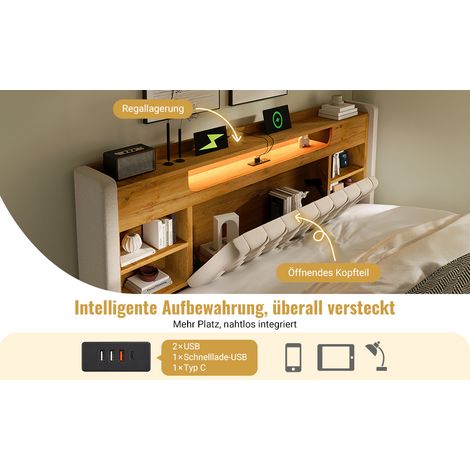 Cama de Polster 90x200 cm con Cajón Hidráulico y Luces LED (1/5)