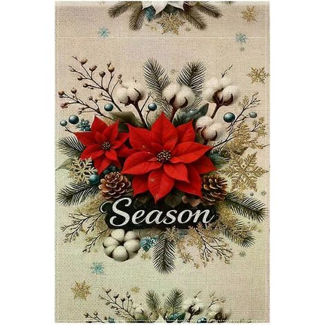 Bouquet de Noël unique en coton, drapeau de bienvenue pour jardin extérieur, décoration de cour, drapeau de maison, décorations de bienvenue (mât non inclus). (1/5)