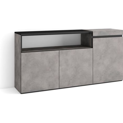 Skraut Home - Buffet salon et cuisine, Meuble de Rangement, Commode, 150x75x35cm, 3 Portes, Meuble chaussure, Style moderne, Gris Ciment (1/5)