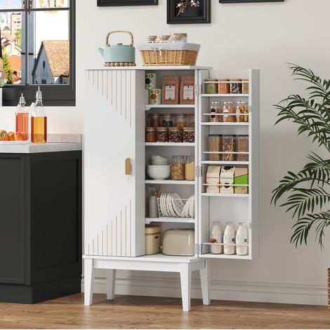 REDOM - Credenza contenitore 120x59x30 cm, 2 ante, 5 ripiani, ripiani nelle ante, MDF bianco (1/5)